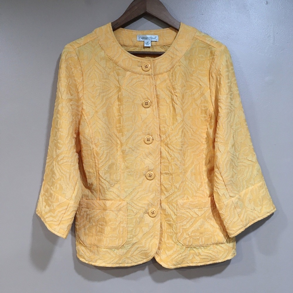 Coldwater‎ Creek Butter Yellow Jacket Blazer Womens 10 Textured Coastal Grandma